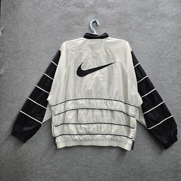 VINTAGE Nike Women Jacket M White Windbreaker Embroidered Big Swoosh Logo Y2K - Picture 14 of 14